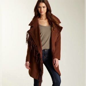BB Dakota Oxton Brown Faux Suede Fringe Coat Jacket Women’s Small